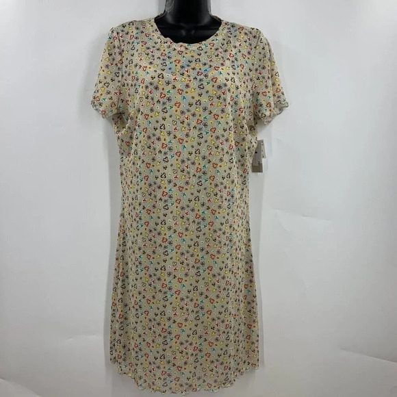 BP Women's Mesh Overlay Dress Ivory Glass Ditsy Crewneck Lettuce Trim SZ 1X NWT - Picture 1 of 12